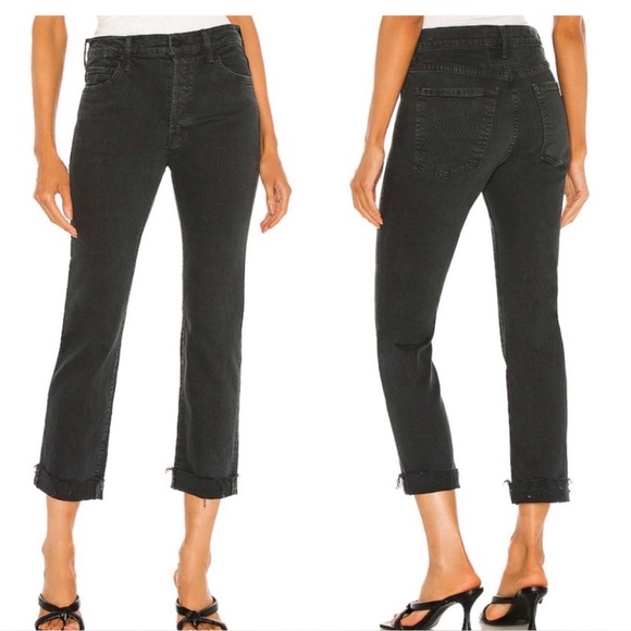 MOTHER DENIM The ScrapperCuff Ankle Fray The Devil May Care Faded BlackSz 28